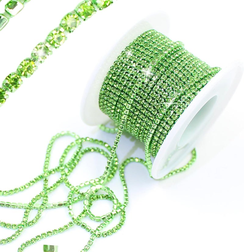 PEARLY JUN 10 Yards Green Rhinestone Chain Peridot Rhinestone Trim Crystal Artificial Stone Trim Cup Chain SS6 2mm Color Plated Cup Stitch Costume Decoration - Image 1